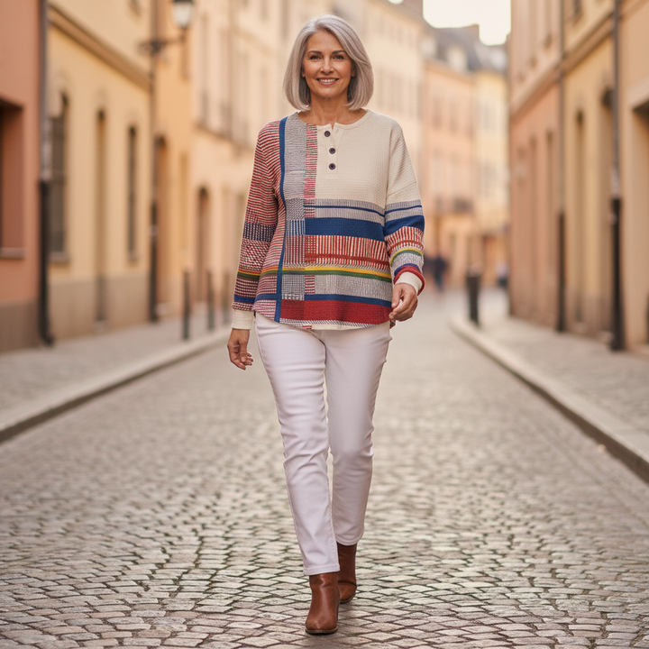 Fabienne - Pull à rayures et aplats de couleur