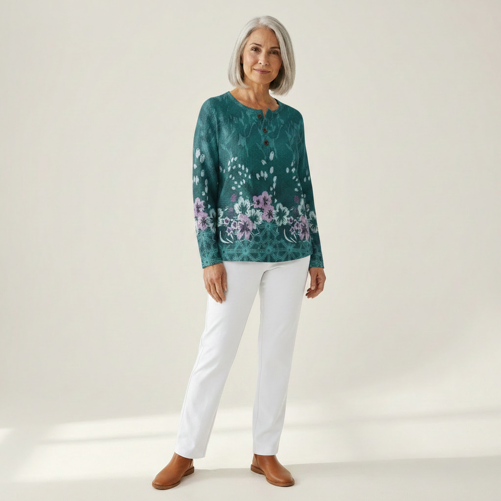 Yolande - Pull turquoise à fleurs