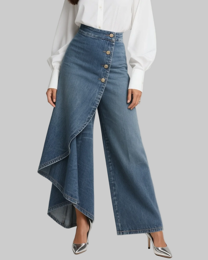 Lada - Pantalons en denim larges avec boutons