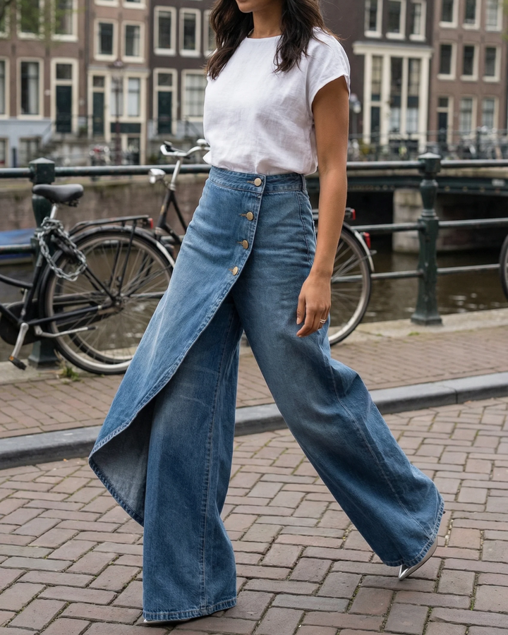 Lada - Pantalons en denim larges avec boutons