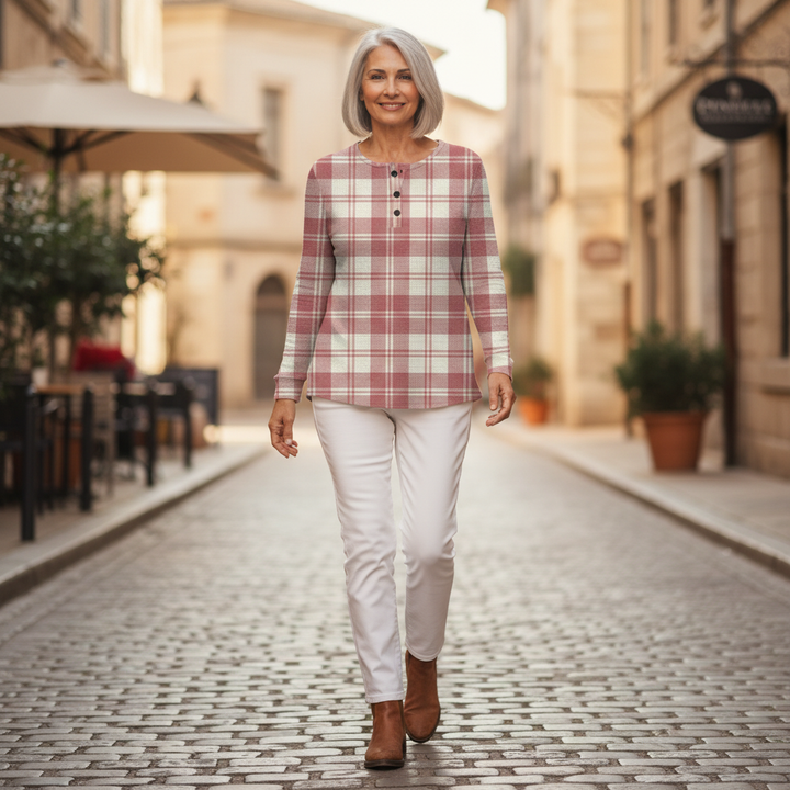Emilie - Pull à carreaux rosés