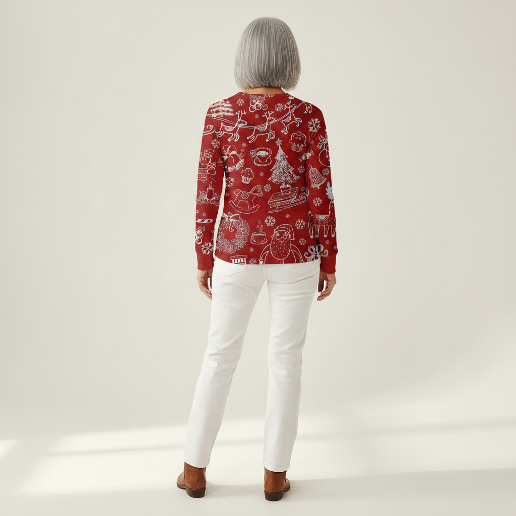 Karla - Pull de Noël rouge à motifs blancs
