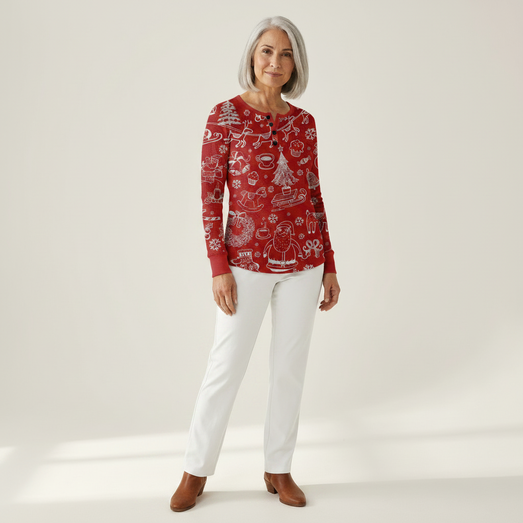 Karla - Pull de Noël rouge à motifs blancs