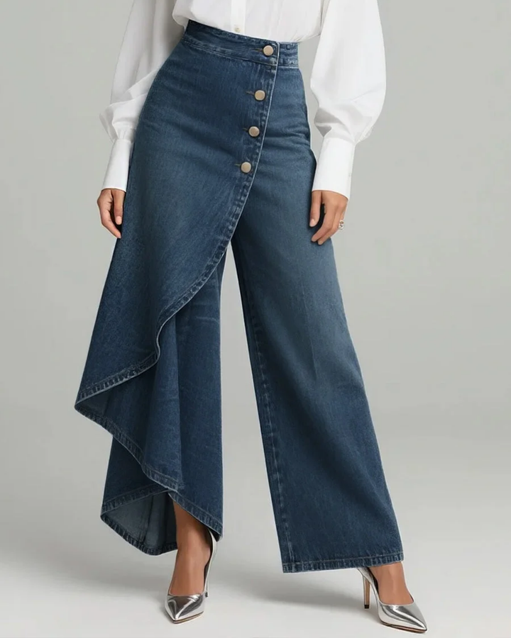 Lada - Pantalons en denim larges avec boutons