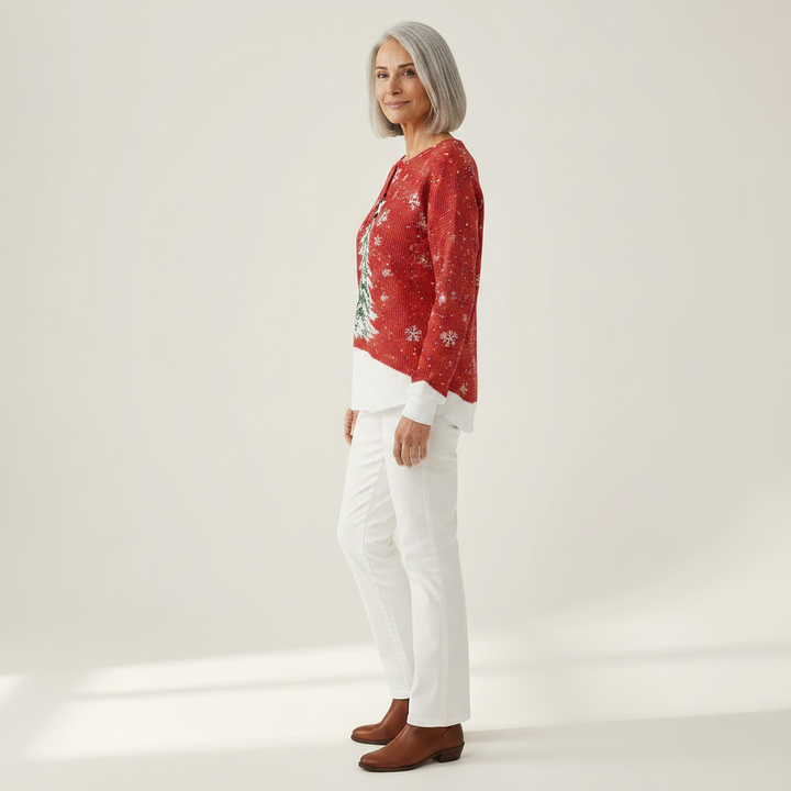 Sofia - Pull de Noël rouge à sapin