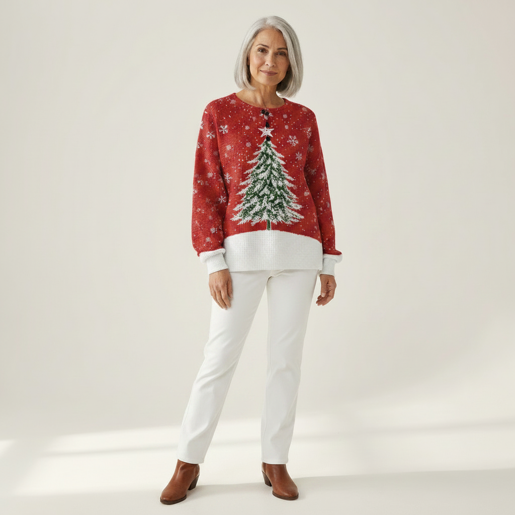Sofia - Pull de Noël rouge à sapin