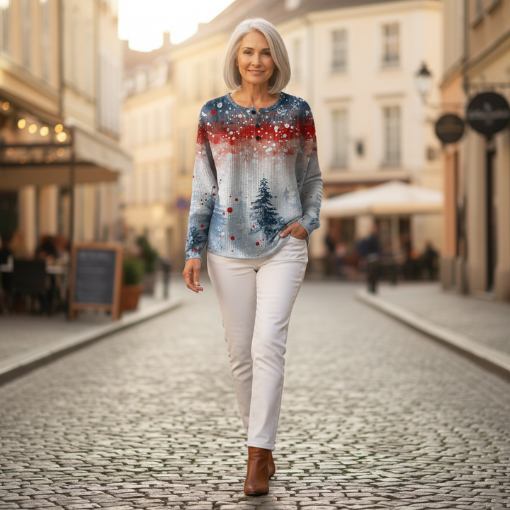 Alix - Pull de Noël bleu clair à sapin