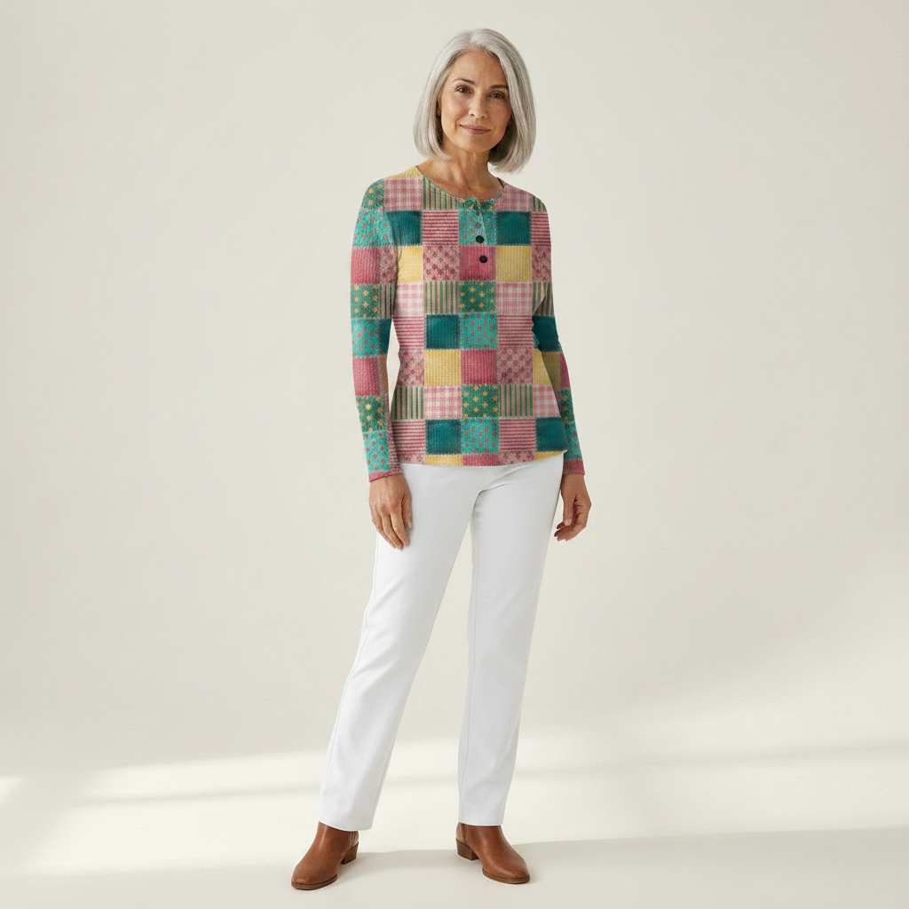 Agnes - Pull patchwork rose et turquoise