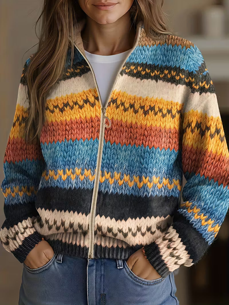 Beatrix | Cardigan Tricot Rayé Zigzag