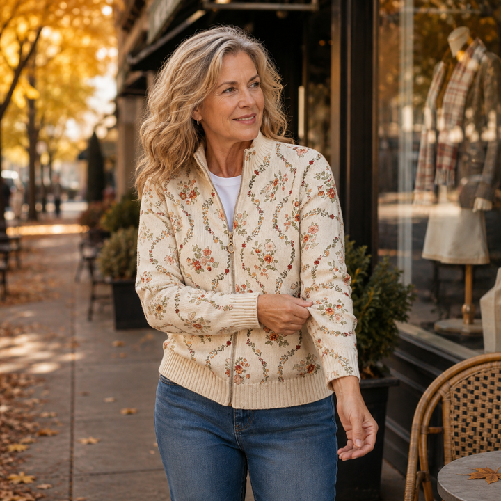 Vivienne | Cardigan zippé à motifs floraux