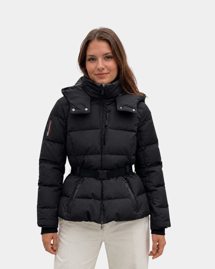 ELÉANNE | MANTEAU DOUTOUBE NOIR CINTURÉ