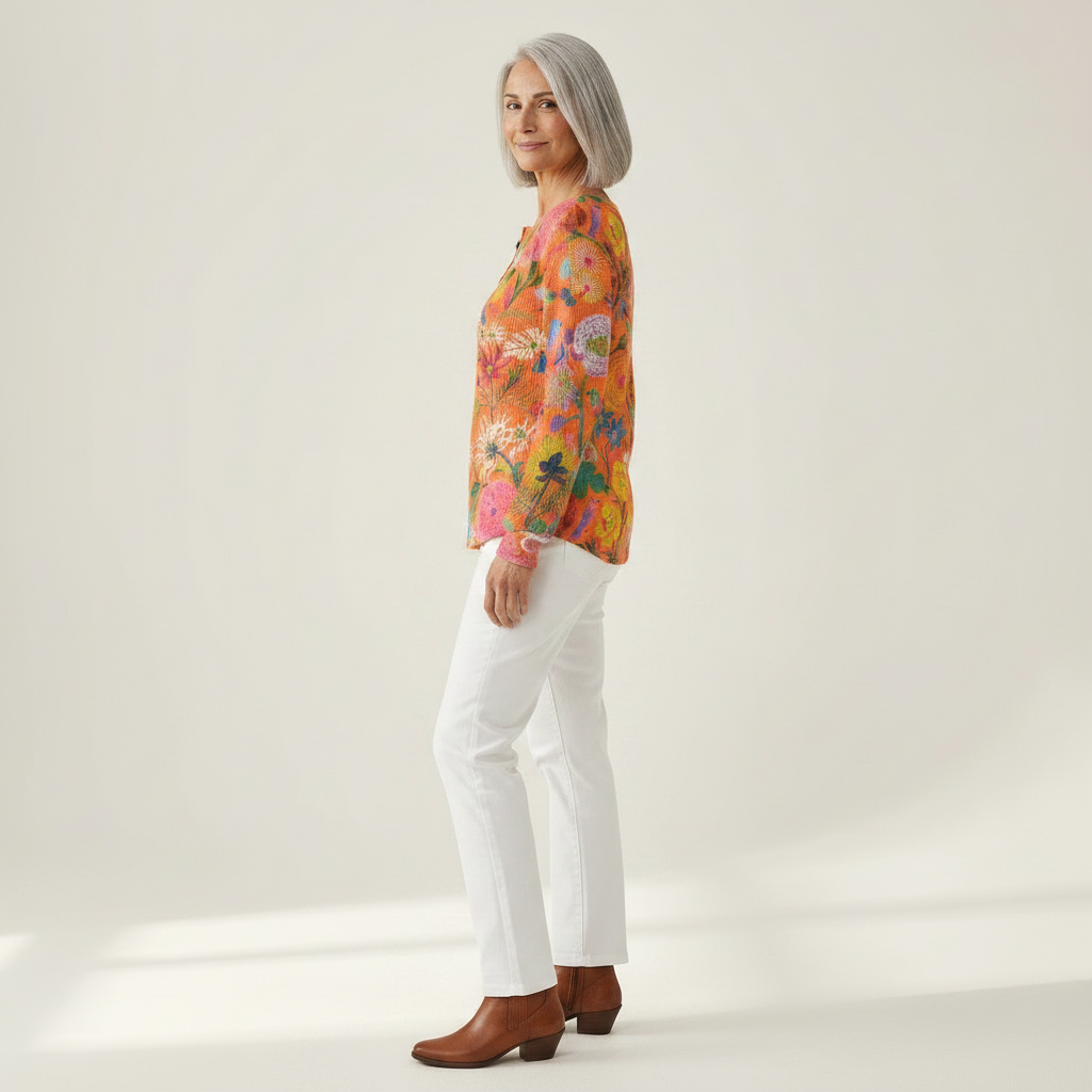 Faustine - Pull orange à fleurs
