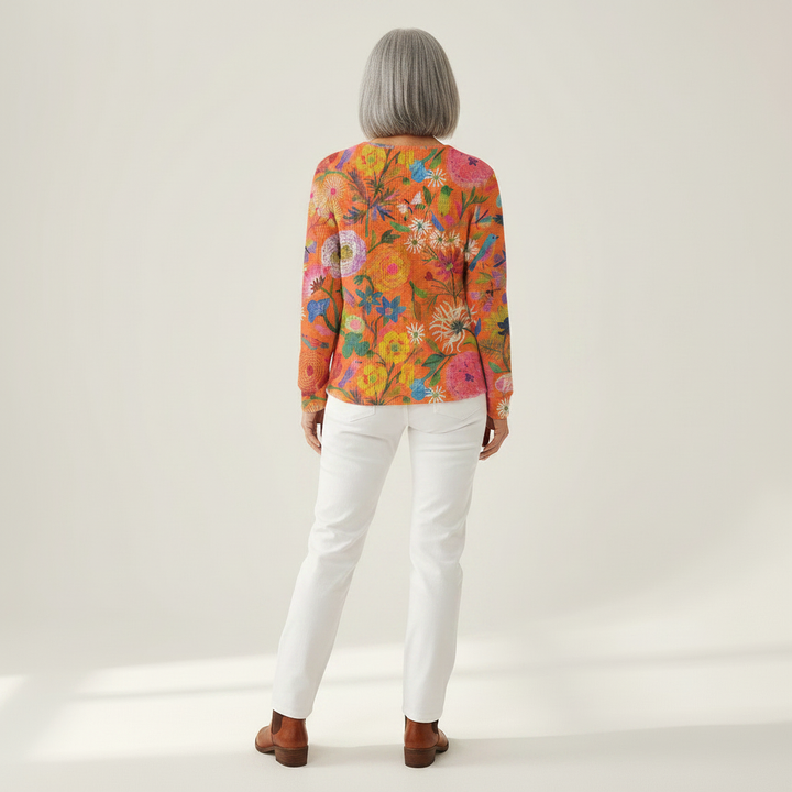 Faustine - Pull orange à fleurs