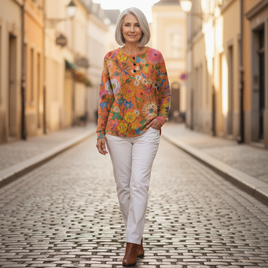 Faustine - Pull orange à fleurs