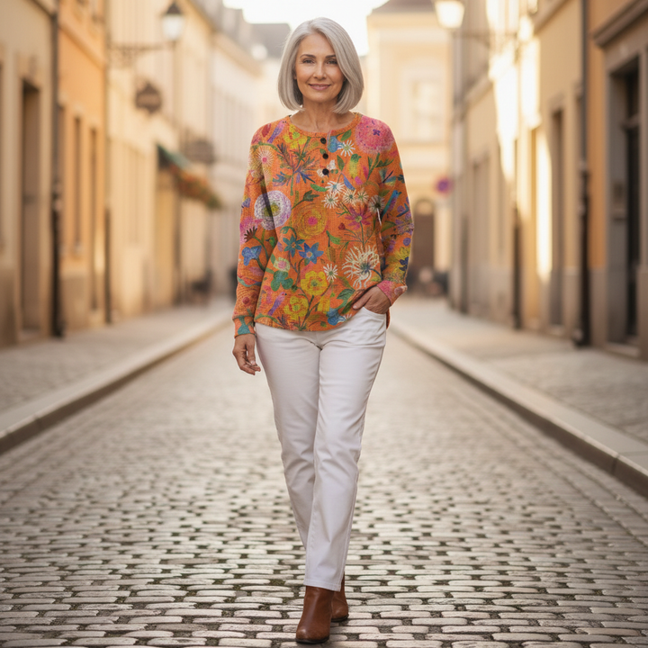 Faustine - Pull orange à fleurs
