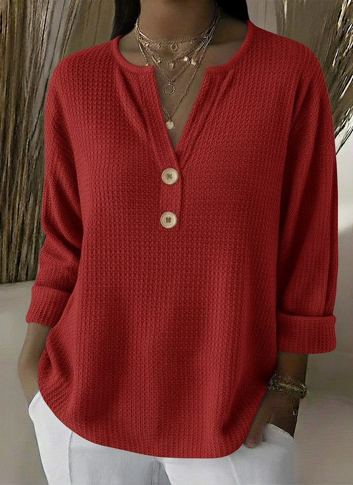 Lousia | T-shirt Henley avec texture gaufrée et boutons