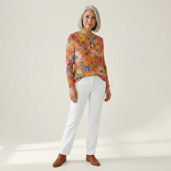Faustine - Pull orange à fleurs