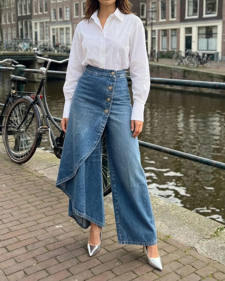 Lada - Pantalons en denim larges avec boutons