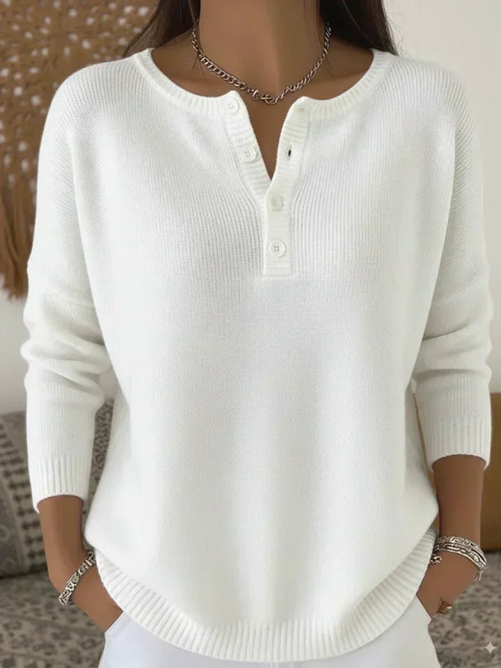 Elena | Pull à Tricot avec Boutons Henley