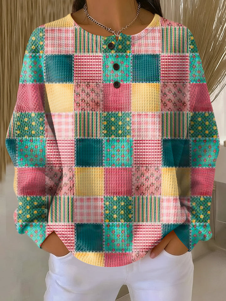 Agnes - Pull patchwork rose et turquoise