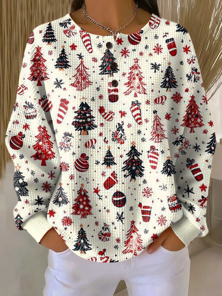 Anna - Pull de Noël blanc à sapins et boules