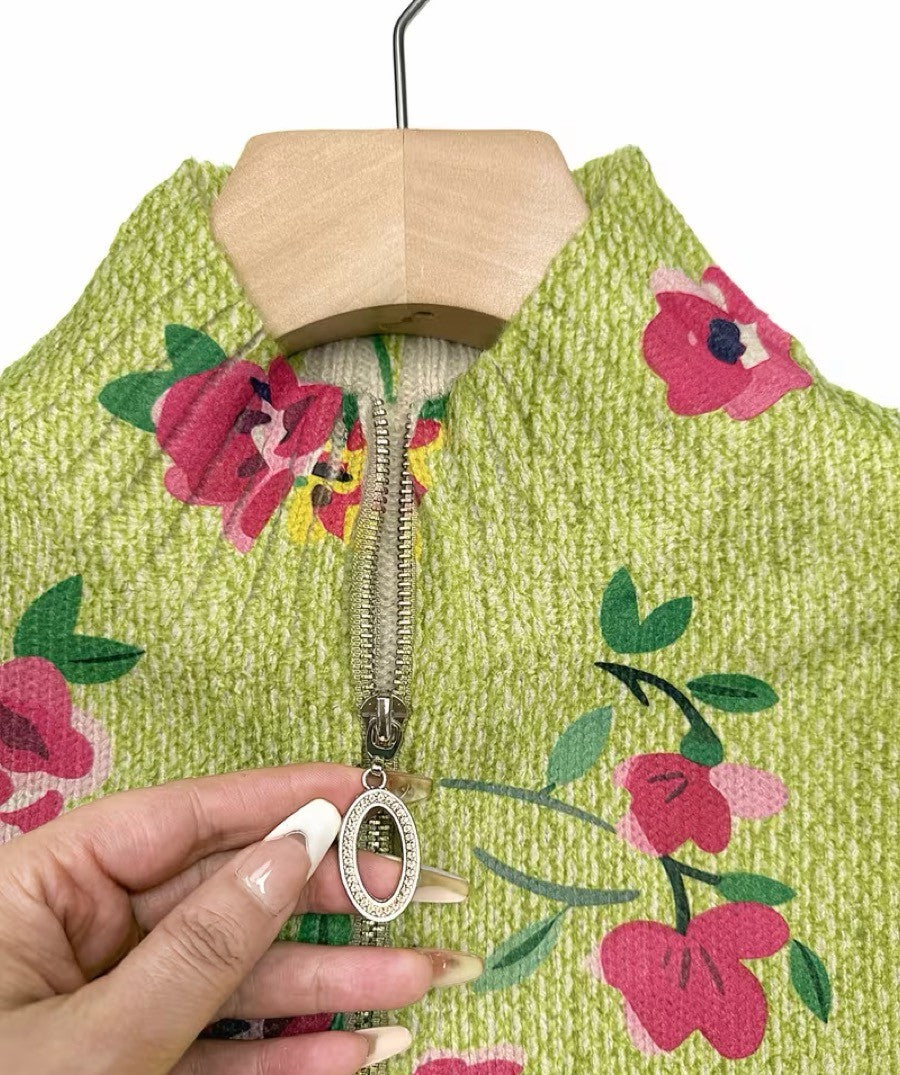 Margot | Cardigan zippé floral rose et lime