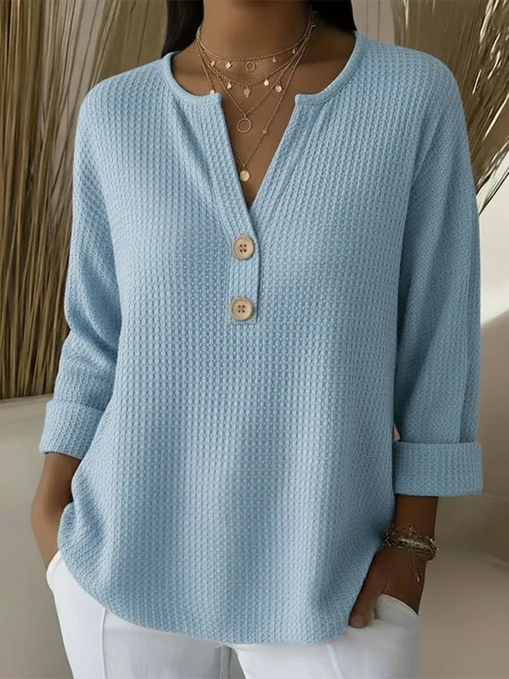 Lousia | T-shirt Henley avec texture gaufrée et boutons