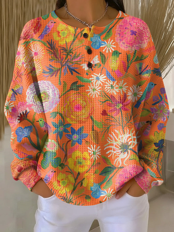 Faustine - Pull orange à fleurs