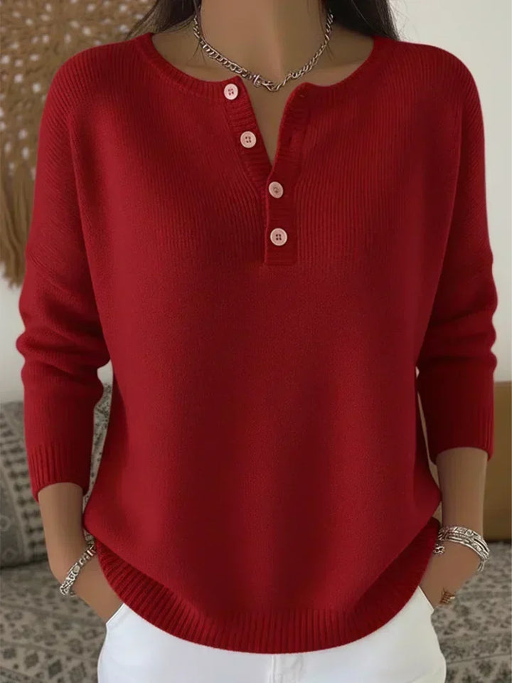 Elena | Pull à Tricot avec Boutons Henley