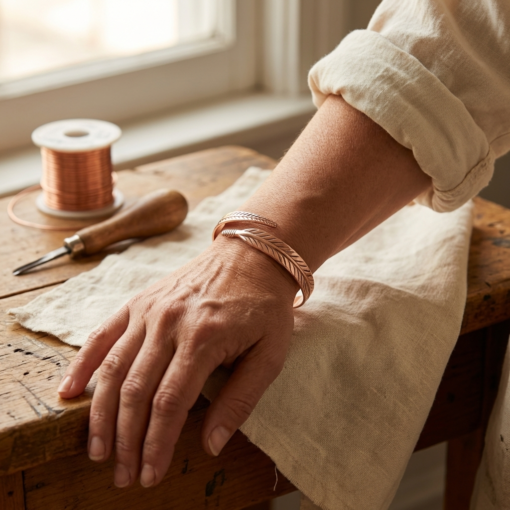 Bracelet en bronze avec design de feuilles