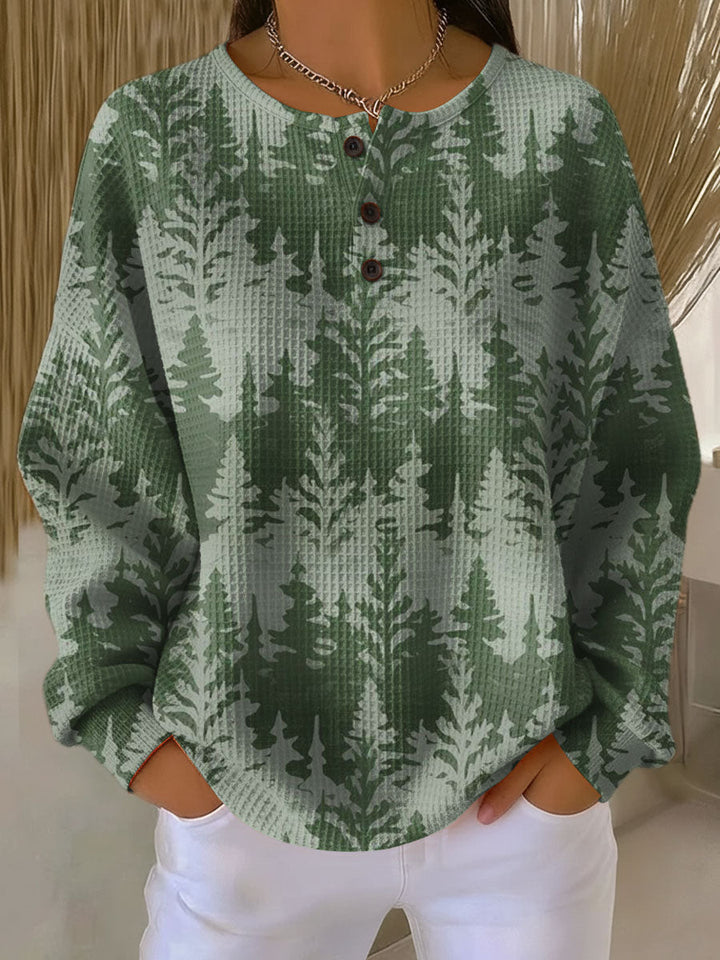 Inès - Pull vert à forêt de sapins