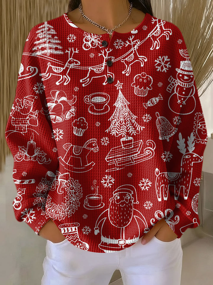 Karla - Pull de Noël rouge à motifs blancs