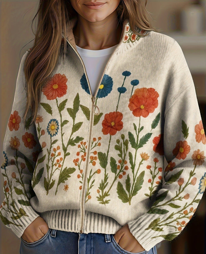 Juniper | Cardigan zippé en médaillon de fleurs sauvages