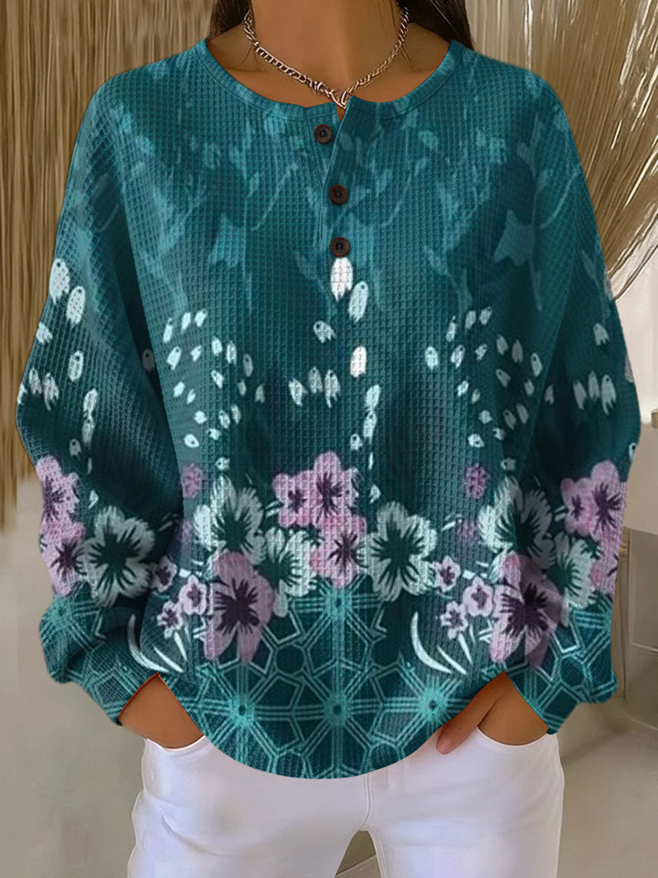 Yolande - Pull turquoise à fleurs